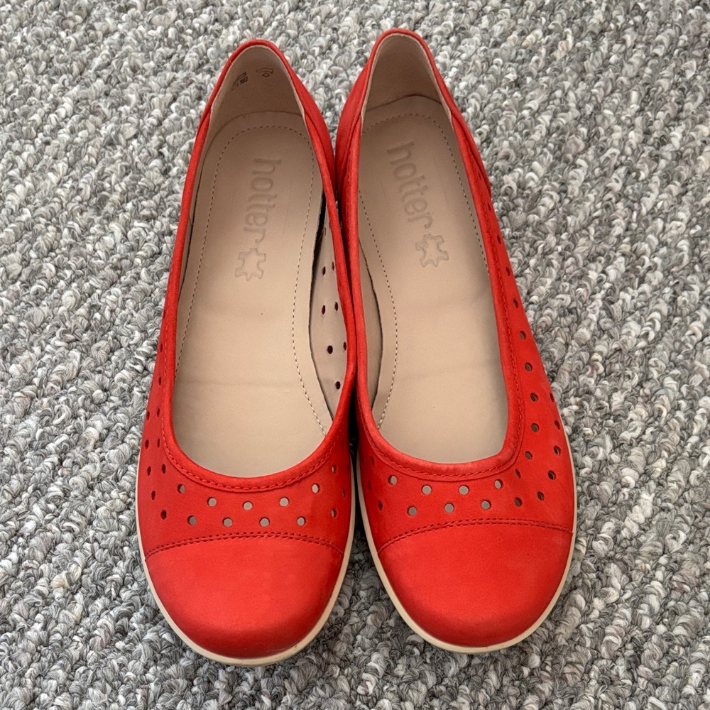 Hotter Livvy Women's Scarlet Perforated Flats